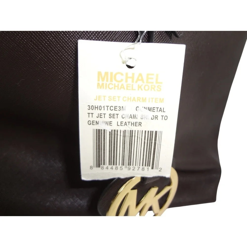 NWT Michael Kors Luxury Tote Charm Gunmetal‎ Saffiano Leather Gold Hardware